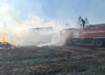 Beyşehir ve Hüyük’te anız yangınları güçlükle söndürüldü